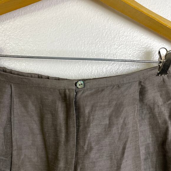 Eileen Fisher Wide Leg Pants Womens Medium Olive Silk Linen Pleated Straight * - Picture 4 of 10